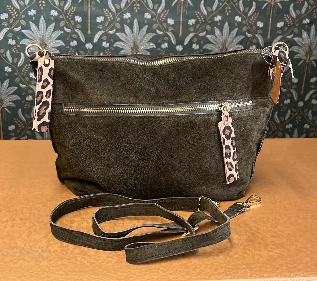 Genuine suede bag bottle green