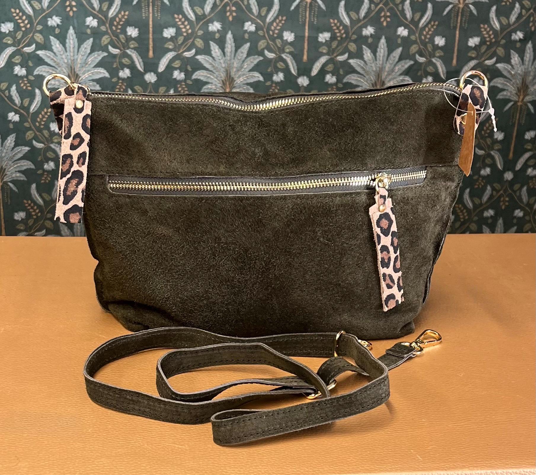 Genuine suede bag bottle green