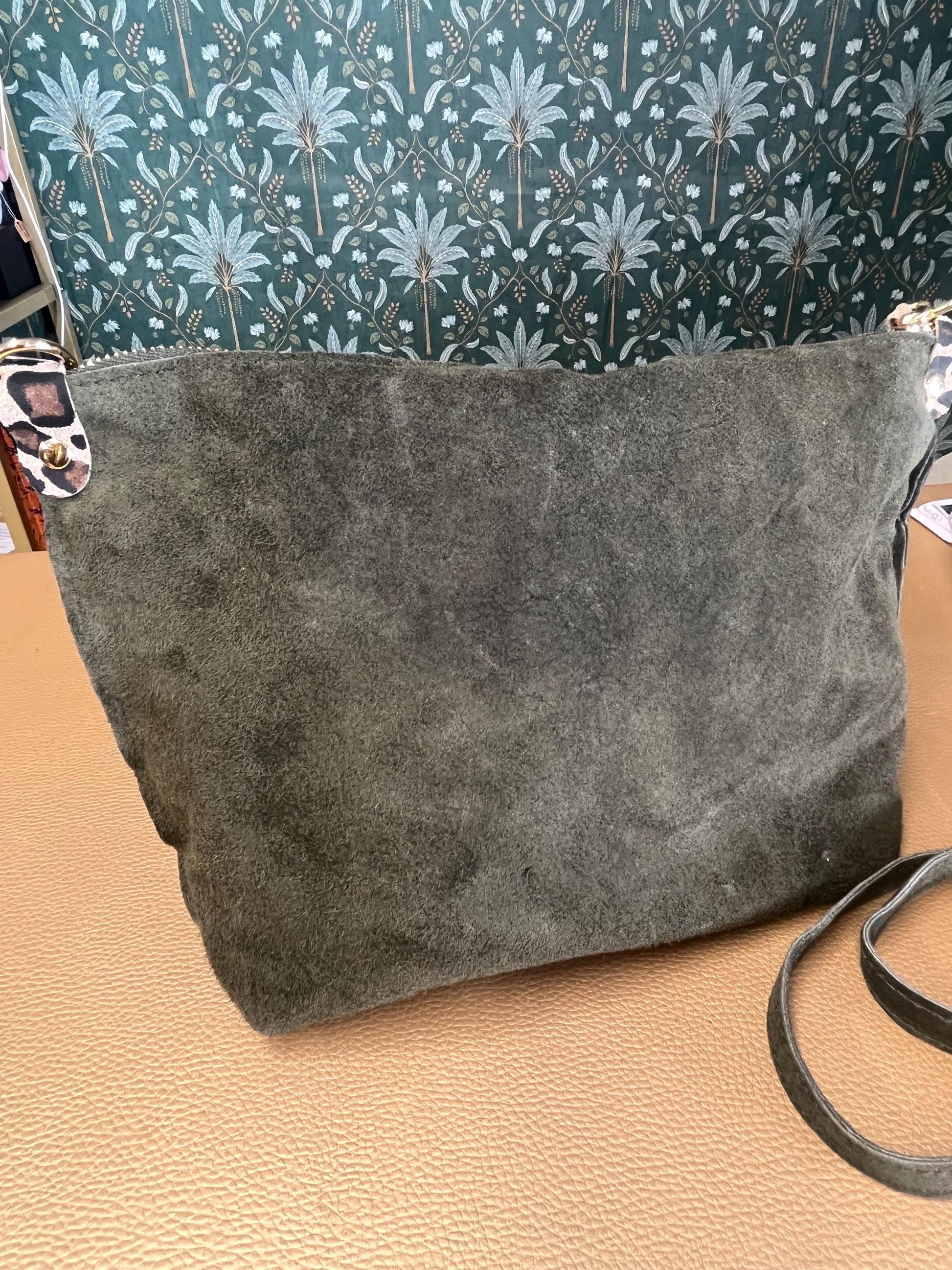 Genuine suede bag bottle green