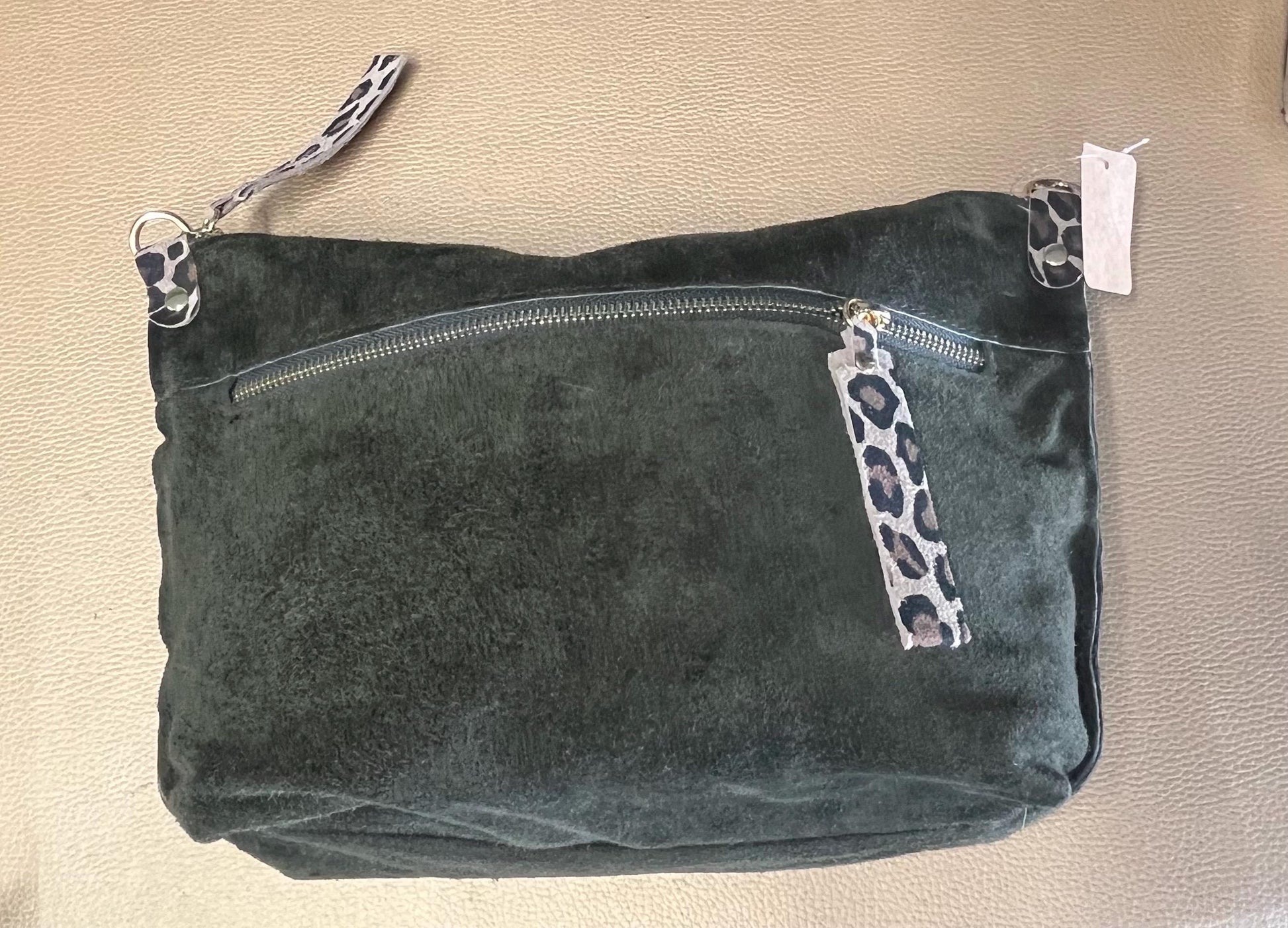 Genuine suede bag bottle green