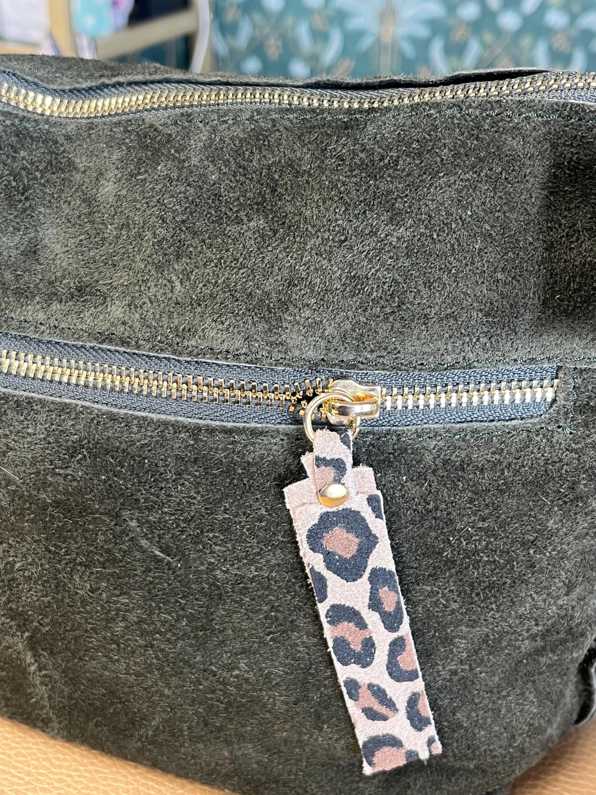 Genuine suede bag bottle green