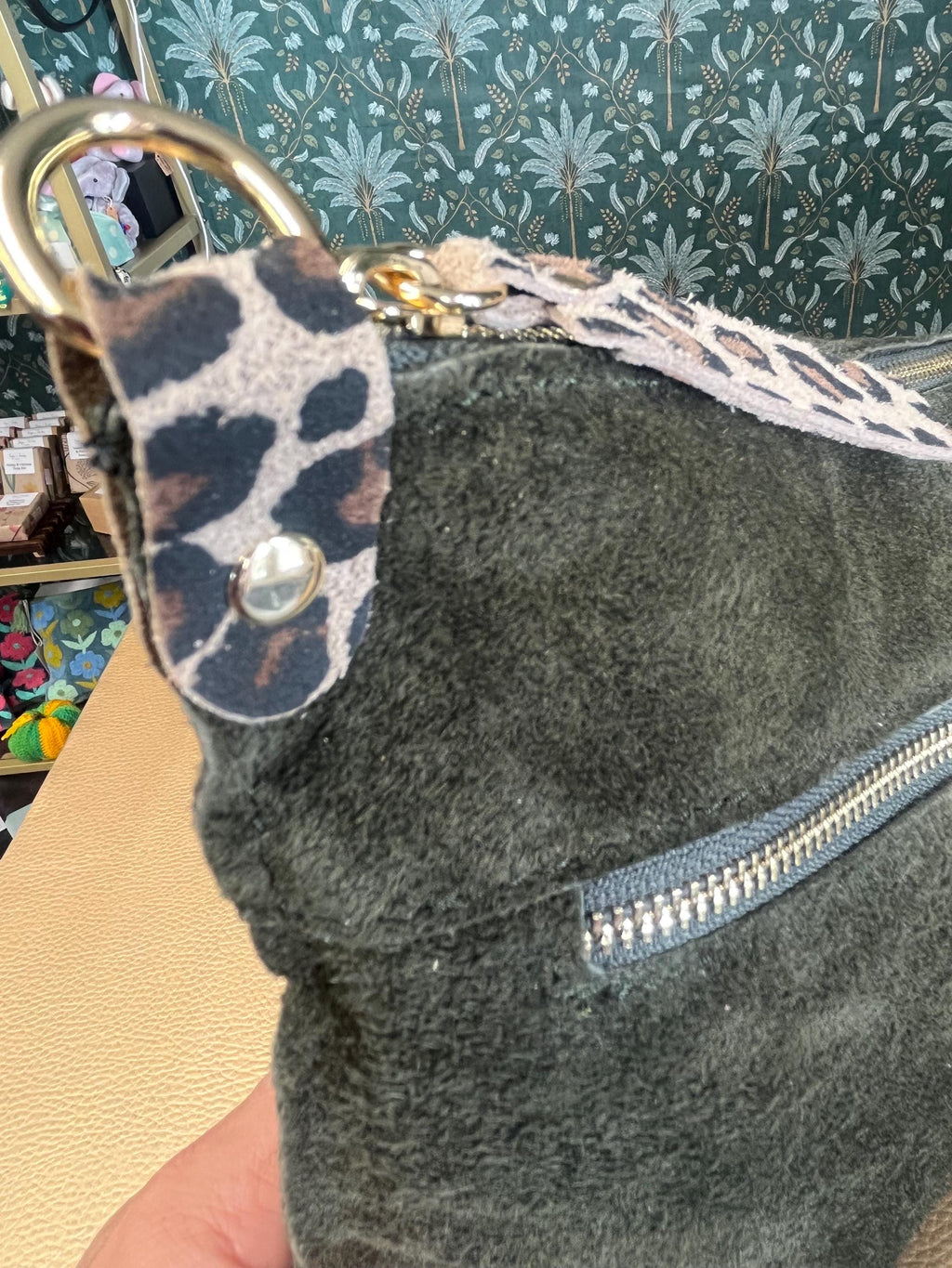 Genuine suede bag bottle green